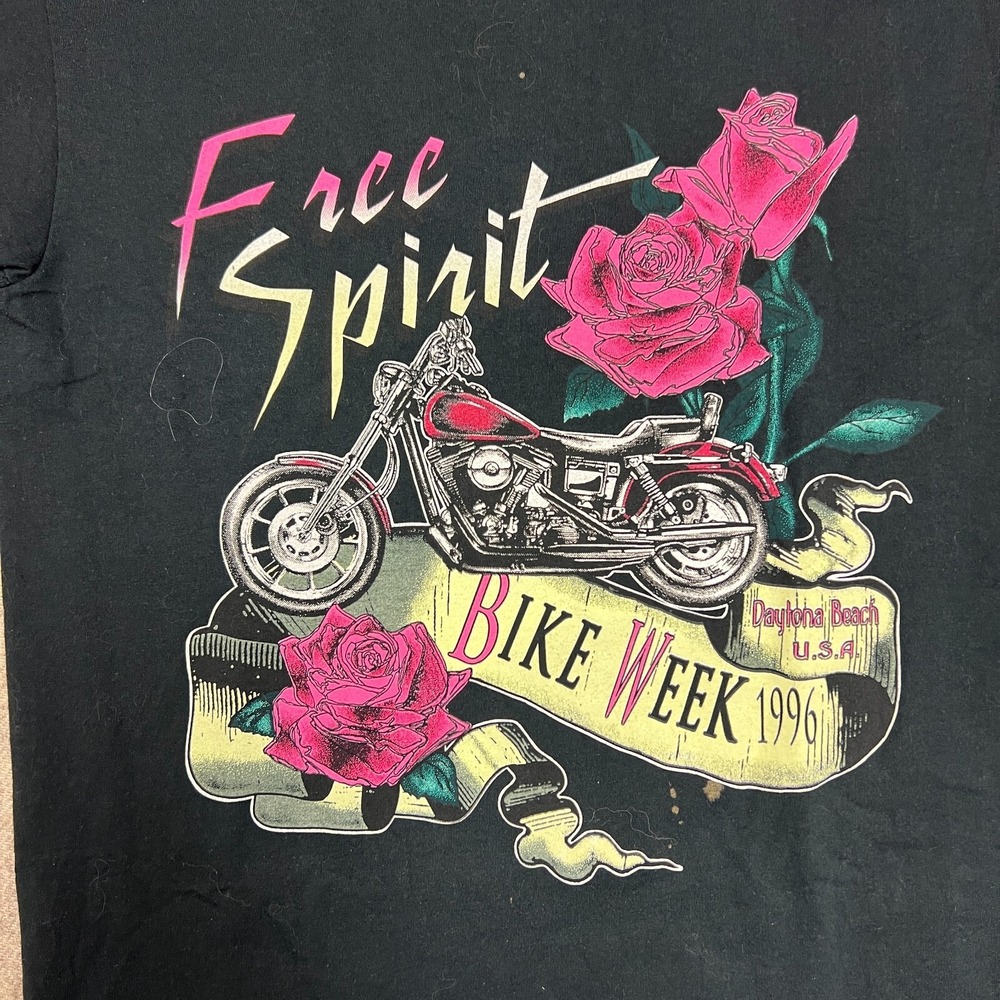 Vintage Bike Week Shirt Mens Large Black 1990s Free Spirit Daytona Beach‎ - Picture 2 of 8